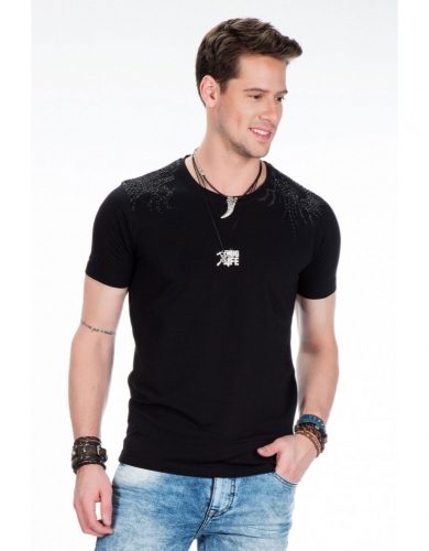 Cipo & Baxx fashionable black T-shirt w/ jewelstones